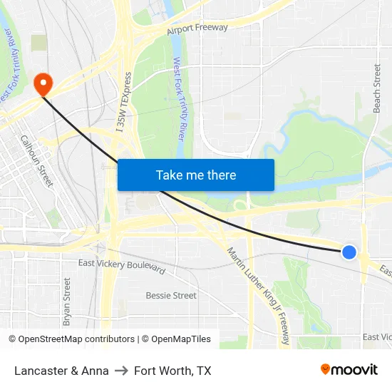 Lancaster & Anna to Fort Worth, TX map