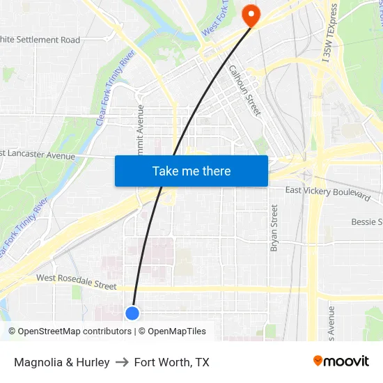 Magnolia & Hurley to Fort Worth, TX map
