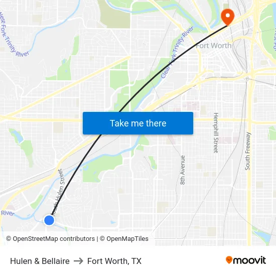 Hulen & Bellaire to Fort Worth, TX map