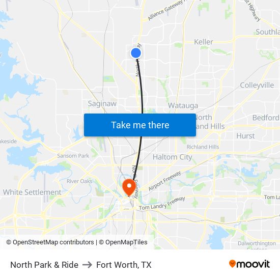 North Park & Ride to Fort Worth, TX map