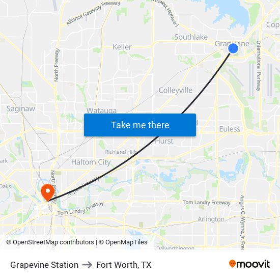 Grapevine Station to Fort Worth, TX map