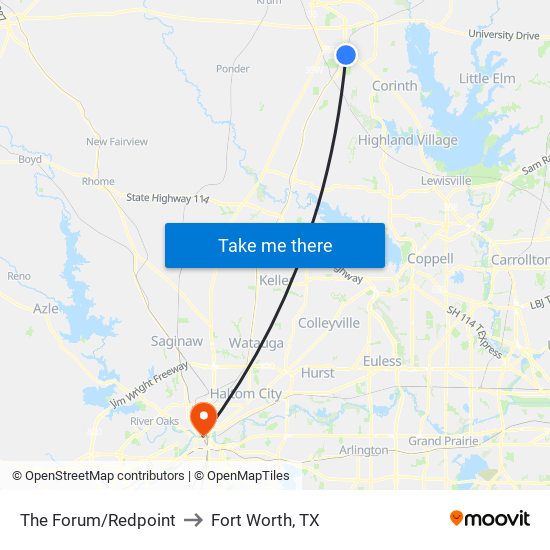 The Forum/Redpoint to Fort Worth, TX map