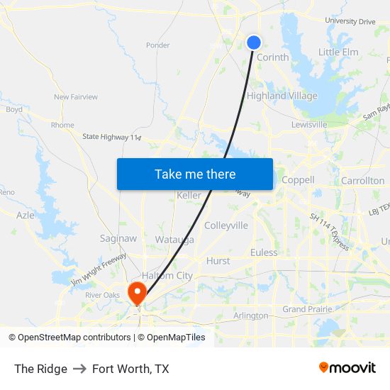 The Ridge to Fort Worth, TX map