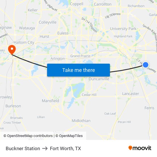 Buckner Station to Fort Worth, TX map