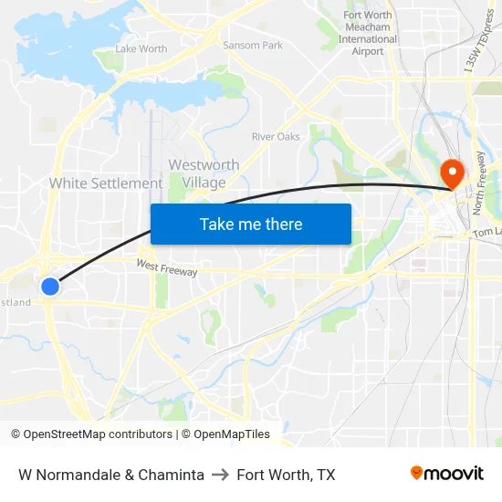 W Normandale & Chaminta to Fort Worth, TX map