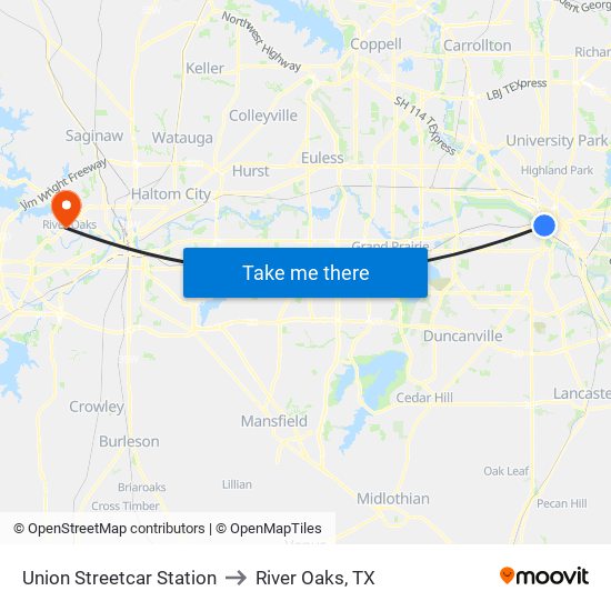 Union Streetcar Station to River Oaks, TX map