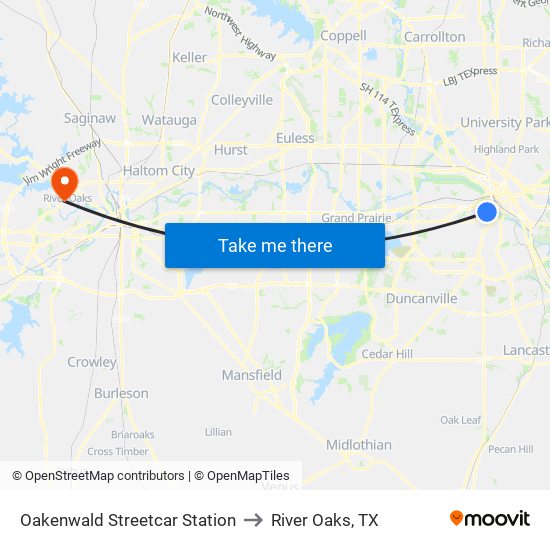 Oakenwald Streetcar Station to River Oaks, TX map