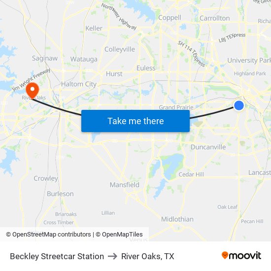 Beckley Streetcar Station to River Oaks, TX map