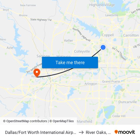 Dallas/Fort Worth International Airport to River Oaks, TX map