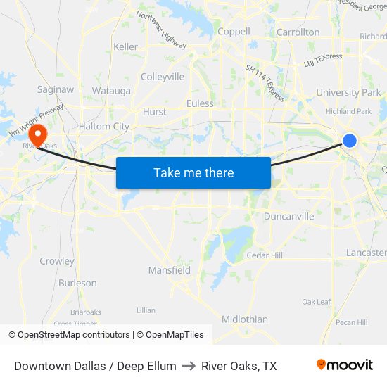 Downtown Dallas / Deep Ellum to River Oaks, TX map