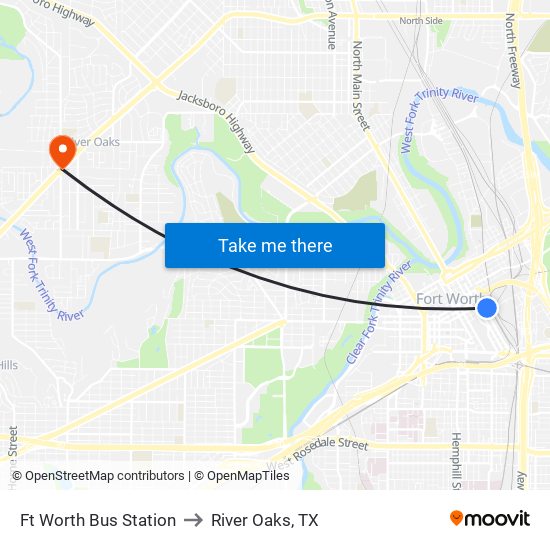 Ft Worth Bus Station to River Oaks, TX map