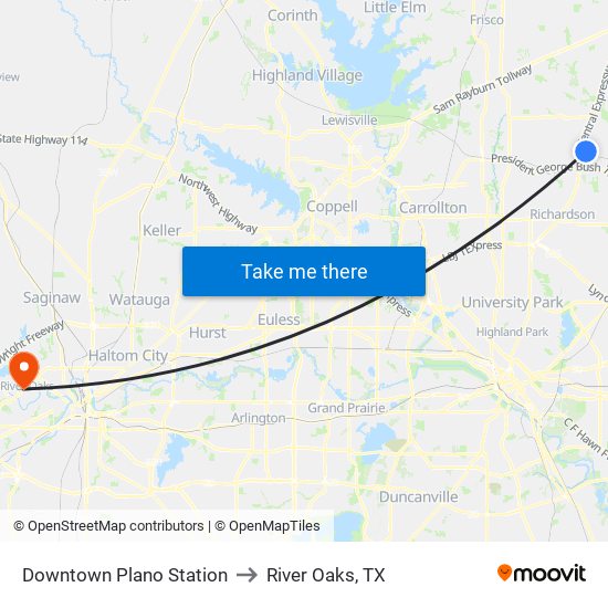 Downtown Plano Station to River Oaks, TX map
