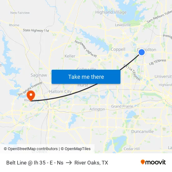 Belt Line @ Ih 35 - E - Ns to River Oaks, TX map