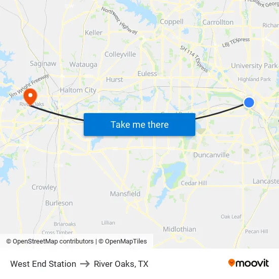 West End Station to River Oaks, TX map