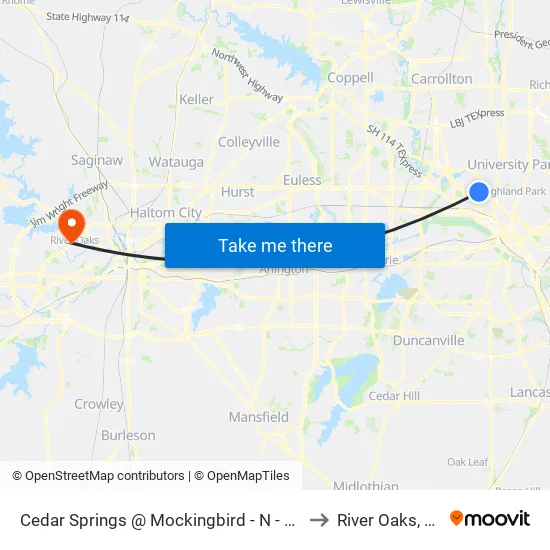 Cedar Springs @ Mockingbird - N - MB to River Oaks, TX map