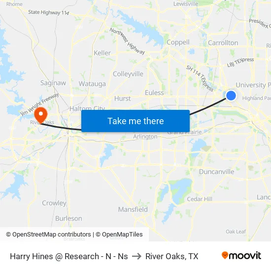 Harry Hines @ Research - N - Ns to River Oaks, TX map