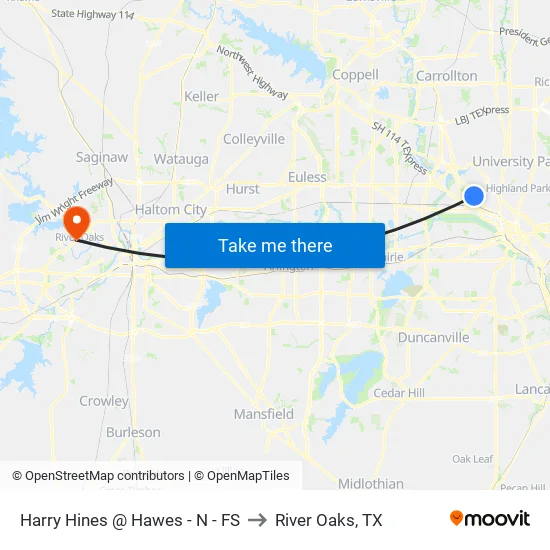 Harry Hines @ Hawes - N - FS to River Oaks, TX map