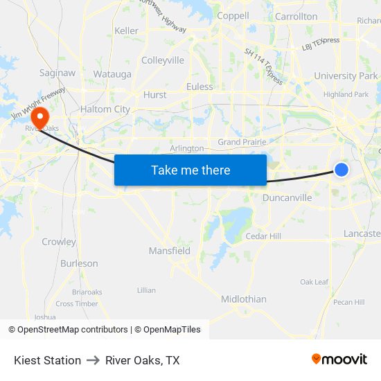 Kiest Station to River Oaks, TX map