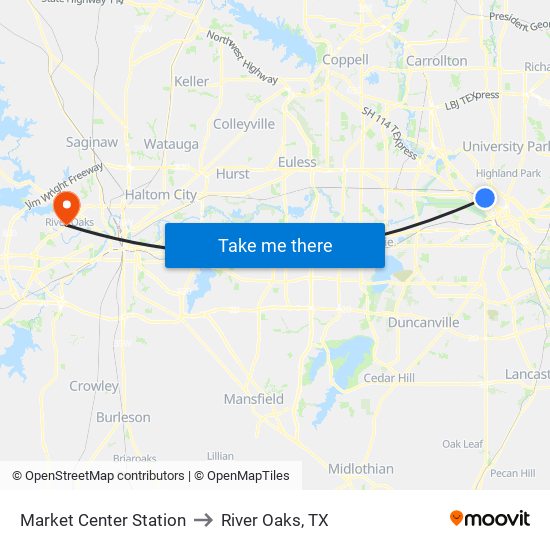 Market Center Station to River Oaks, TX map