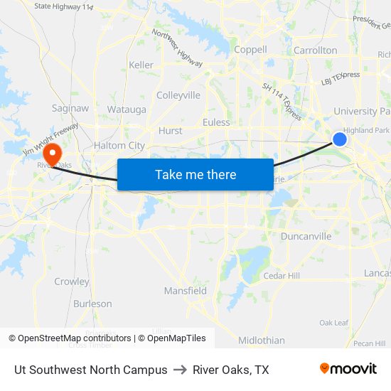 Ut Southwest North Campus to River Oaks, TX map