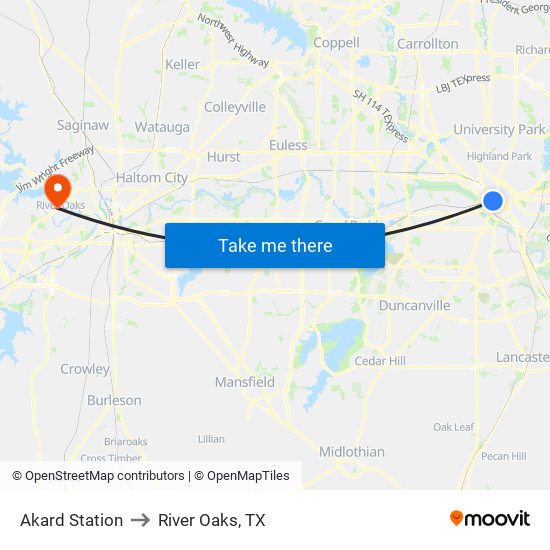 Akard Station to River Oaks, TX map