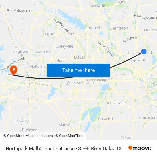 Northpark Mall @ East Entrance - S to River Oaks, TX map