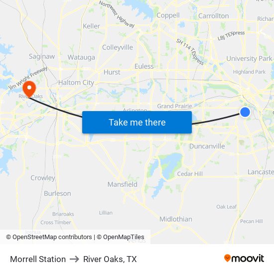 Morrell Station to River Oaks, TX map