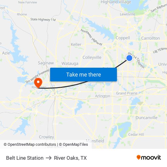 Belt Line Station to River Oaks, TX map