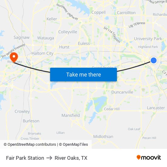 Fair Park Station to River Oaks, TX map