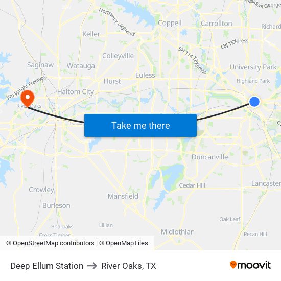 Deep Ellum Station to River Oaks, TX map