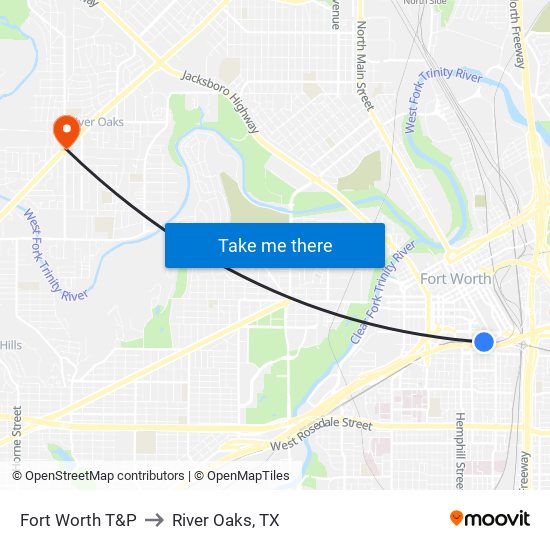Fort Worth T&P to River Oaks, TX map