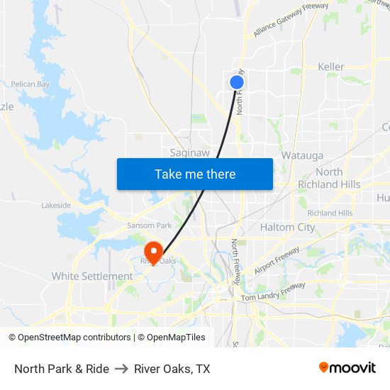 North Park & Ride to River Oaks, TX map