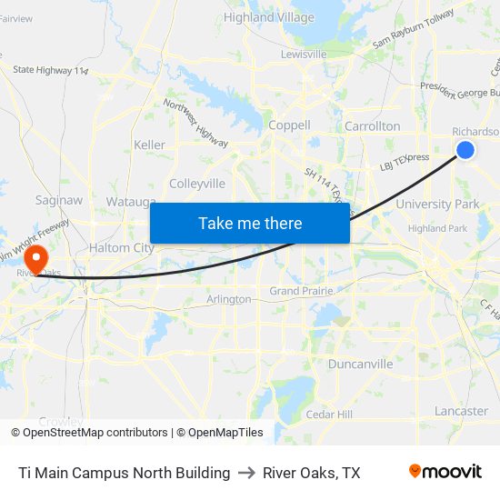 Ti Main Campus North Building to River Oaks, TX map