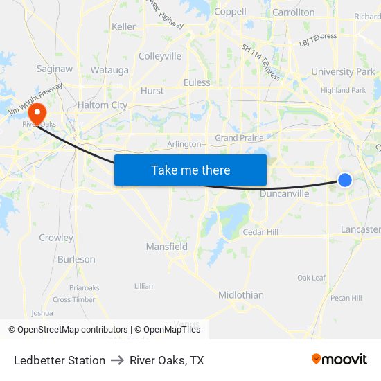 Ledbetter Station to River Oaks, TX map