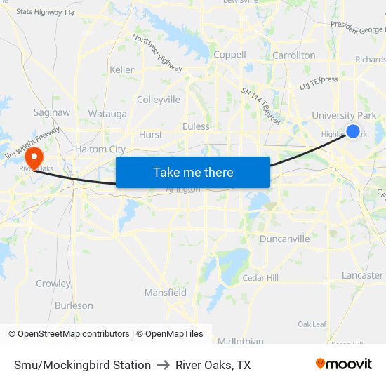 Smu/Mockingbird Station to River Oaks, TX map