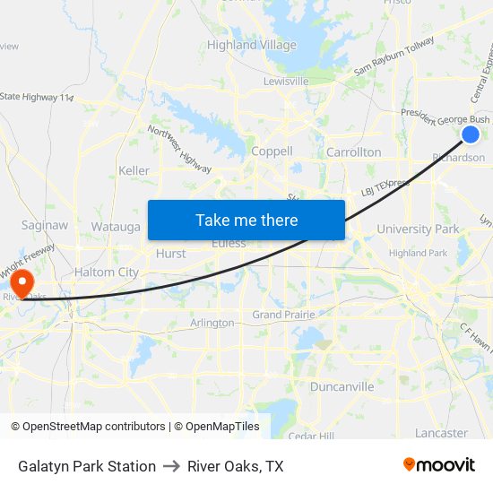 Galatyn Park Station to River Oaks, TX map