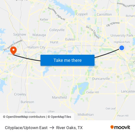 Cityplace/Uptown East to River Oaks, TX map