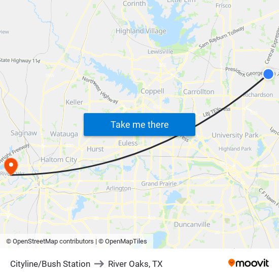 Cityline/Bush Station to River Oaks, TX map