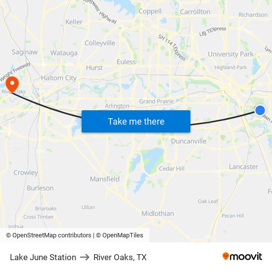 Lake June Station to River Oaks, TX map