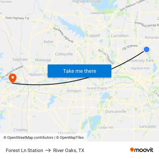 Forest Ln Station to River Oaks, TX map