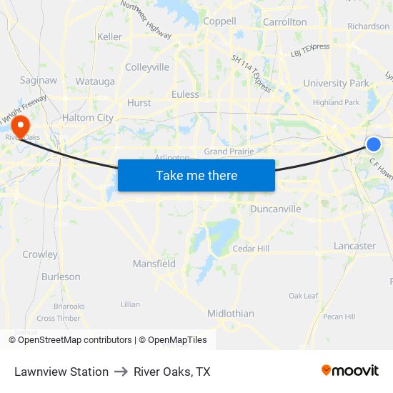 Lawnview Station to River Oaks, TX map