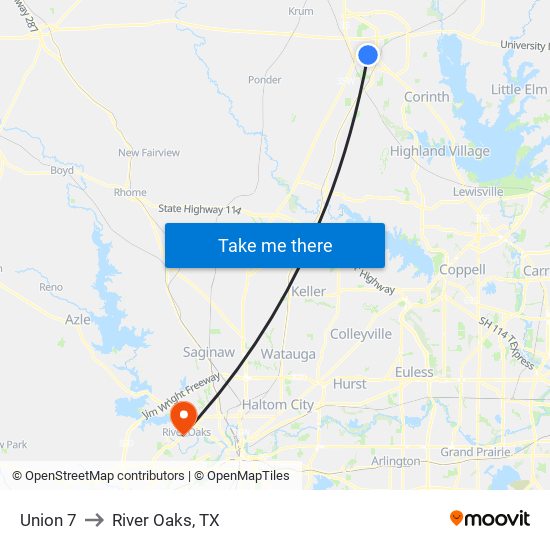 Union 7 to River Oaks, TX map