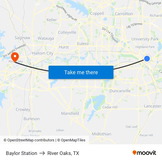 Baylor Station to River Oaks, TX map