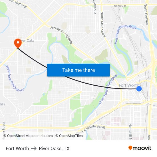 Fort Worth to River Oaks, TX map