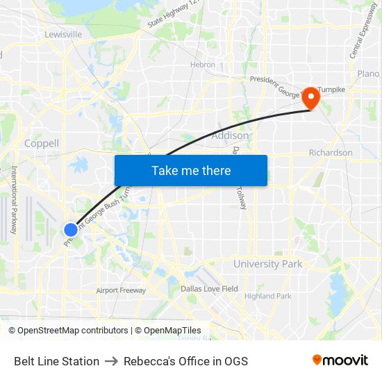 Belt Line Station to Rebecca's Office in OGS map