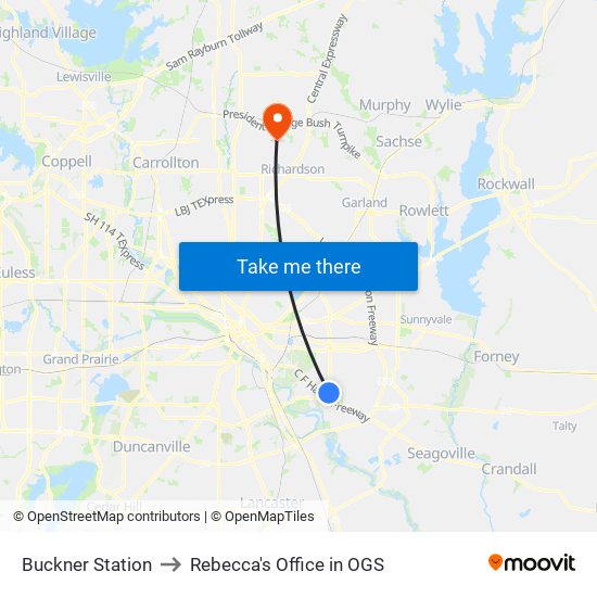 Buckner Station to Rebecca's Office in OGS map