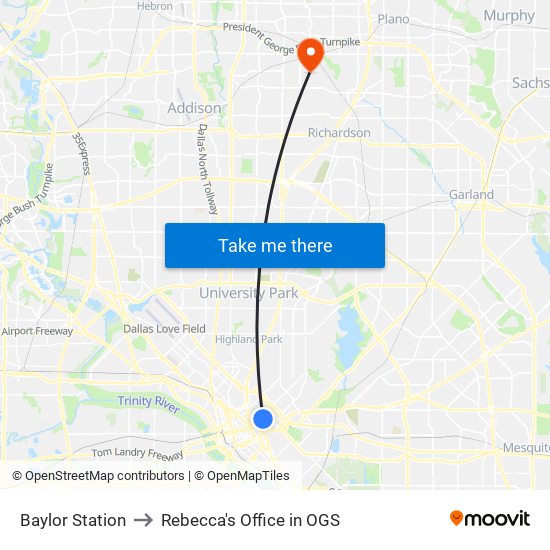 Baylor Station to Rebecca's Office in OGS map