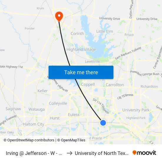 Irving @ Jefferson - W - Ns to University of North Texas map