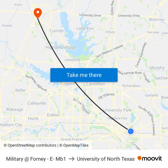 Military @ Forney - E- Mb1 to University of North Texas map