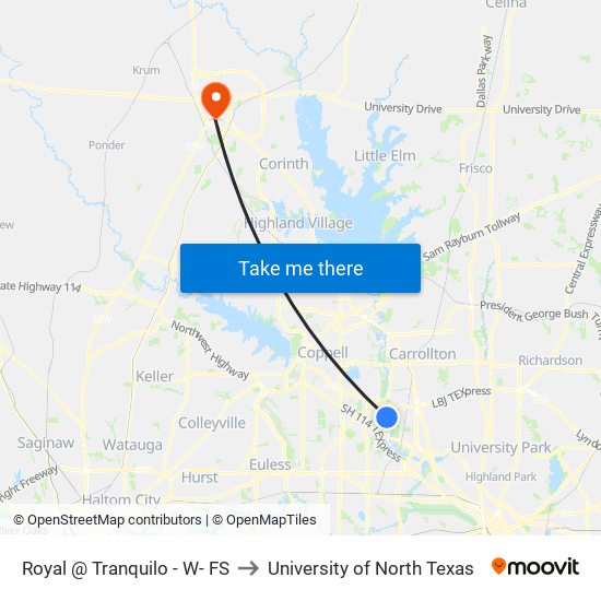 Royal @ Tranquilo - W- FS to University of North Texas map